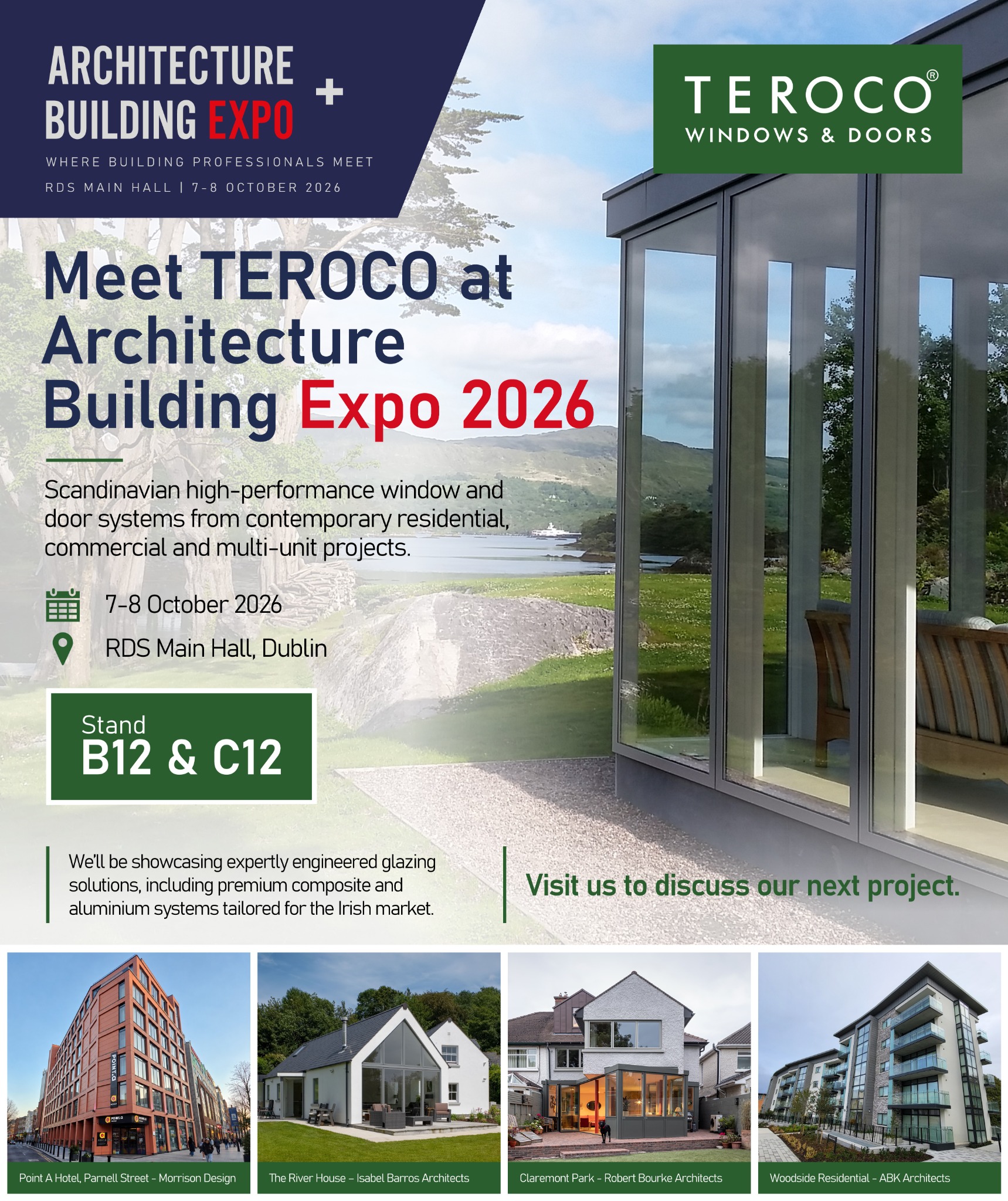 TEROCO Architecture & Building Expo 2026 campaign artwork showing Stand B12 & C12